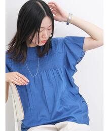 Samansa Mos2 blue | 【Made in India】ピンタックフレアスリーブブラウス(シャツ/ブラウス)