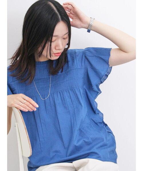 Samansa Mos2 blue（サマンサモスモスブルー）の「【Made in India】ピンタックフレアスリーブブラウス（シャツ/ブラウス・レディース・オフホワイト/ブルー/ブラック・F）」の3枚目の写真