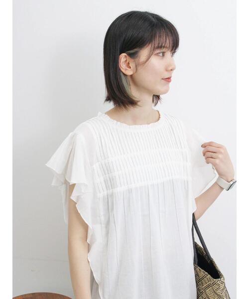 Samansa Mos2 blue（サマンサモスモスブルー）の「【Made in India】ピンタックフレアスリーブブラウス（シャツ/ブラウス・レディース・オフホワイト/ブルー/ブラック・F）」の6枚目の写真