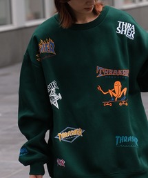 【THRASHER/スラッシャー】裏起毛 総柄プリント&刺繍ロゴ クルーネック スウェット トレーナー