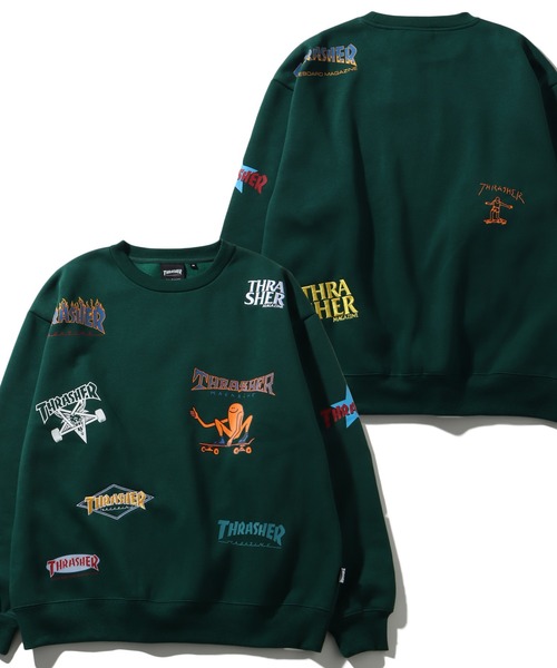 セール】【THRASHER/スラッシャー】裏起毛 総柄プリント＆刺繍
