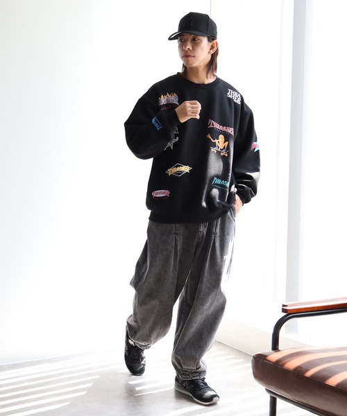 セール】【THRASHER/スラッシャー】裏起毛 総柄プリント＆刺繍
