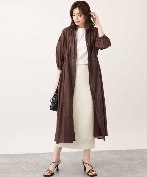 MK MICHEL KLEIN(エムケーミッシェルクラン)の「箔加工シャツワンピース(ワンピース・レディース・レッド/ブラウン/ベージュ・38)」の1枚目の写真