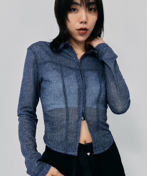 led.tokyo（レッドトウキョウ）の「【led.tokyo】シアージップトップス（Tシャツ/カットソー・レディース・ブラック/ブルー・FREE）」の18枚目の写真