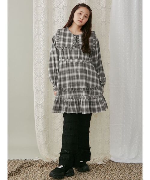 merry jenny（メリージェニー）の「checkスクエアカラーミニワンピース（ワンピース・レディース・ブラック/グレー/レッド・FREE）」の17枚目の写真