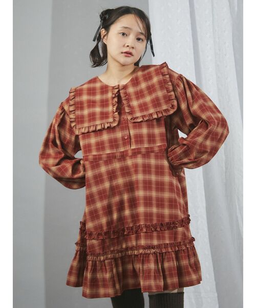 merry jenny（メリージェニー）の「checkスクエアカラーミニワンピース（ワンピース・レディース・ブラック/グレー/レッド・FREE）」の16枚目の写真