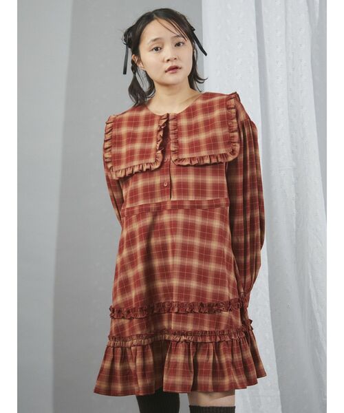 merry jenny（メリージェニー）の「checkスクエアカラーミニワンピース（ワンピース・レディース・ブラック/グレー/レッド・FREE）」の15枚目の写真