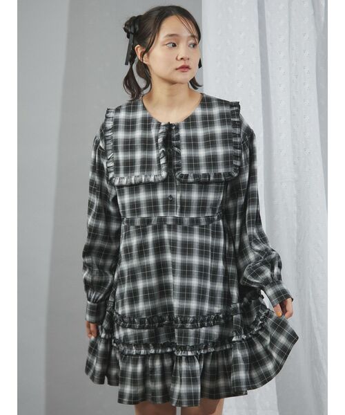 merry jenny（メリージェニー）の「checkスクエアカラーミニワンピース（ワンピース・レディース・ブラック/グレー/レッド・FREE）」の10枚目の写真
