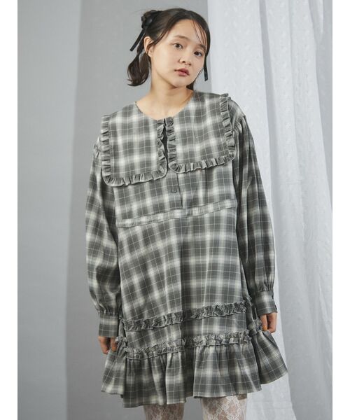 merry jenny（メリージェニー）の「checkスクエアカラーミニワンピース（ワンピース・レディース・ブラック/グレー/レッド・FREE）」の5枚目の写真