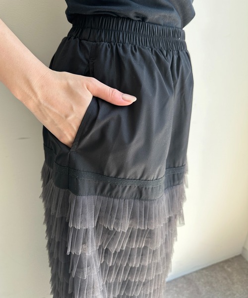 値下げ【タグ付】DOUDOU WEB限定 チュール切替スカート 黒 セール】【WEB限定】チュール切替スカート（スカート）｜DouDou