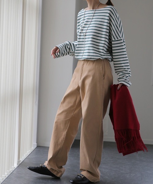 HUG.U（ハグユー）の「ゆったりストレートパンツ（チノパンツ・レディース・クリーム/ベージュ/ネイビー/ダークグレー/グレイッシュベージュ/カーキ/ブラック・S/M/L/XL）」の16枚目の写真