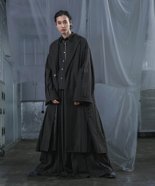 HARE（ハレ）の「【SET UP対応】YOSEプリーツショートシャツ(HARE)（シャツ/ブラウス・メンズ・ホワイト×ブラック/ブラック・SMALL/MEDIUM）」の4枚目の写真