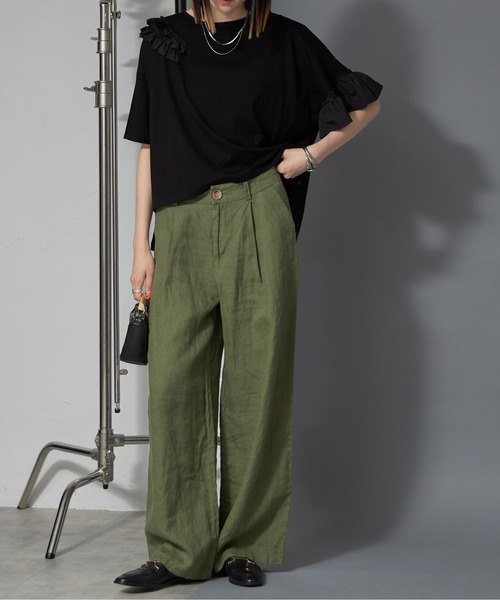 each（イーチ）の「ランダムフリルシルケットTシャツ（Tシャツ/カットソー・レディース・ブラック/ホワイト・FREE）」の4枚目の写真