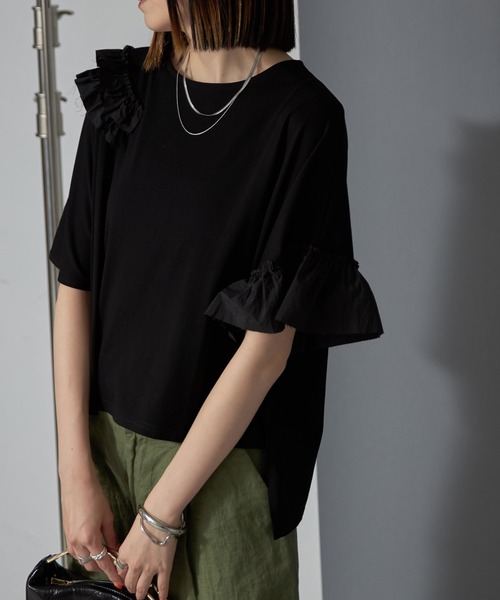 each（イーチ）の「ランダムフリルシルケットTシャツ（Tシャツ/カットソー・レディース・ブラック/ホワイト・FREE）」の21枚目の写真