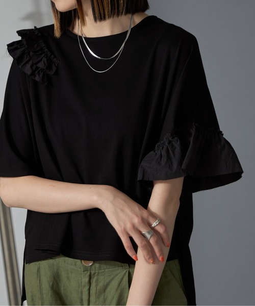 each（イーチ）の「ランダムフリルシルケットTシャツ（Tシャツ/カットソー・レディース・ブラック/ホワイト・FREE）」の19枚目の写真