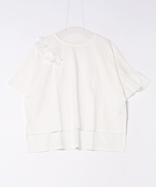 each（イーチ）の「ランダムフリルシルケットTシャツ（Tシャツ/カットソー・レディース・ブラック/ホワイト・FREE）」の6枚目の写真