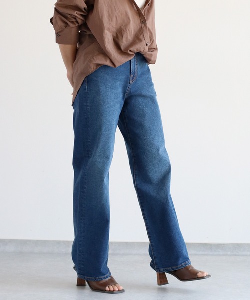 【セール】〈セットアップ対応〉ハイウエスト レギュラーストレートデニムパンツ（デニムパンツ）｜cepo（セポ）