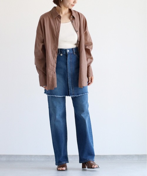 【セール】〈セットアップ対応〉ハイウエスト レギュラーストレートデニムパンツ（デニムパンツ）｜cepo（セポ）