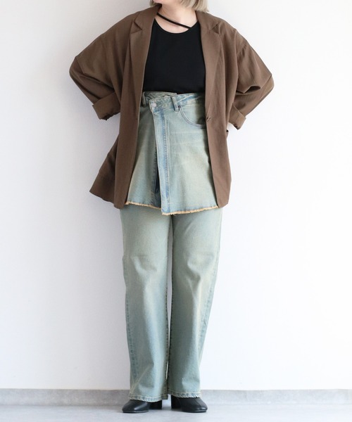 【セール】〈セットアップ対応〉ハイウエスト レギュラーストレートデニムパンツ（デニムパンツ）｜cepo（セポ）