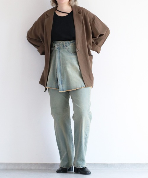 【セール】〈セットアップ対応〉ハイウエスト レギュラーストレートデニムパンツ（デニムパンツ）｜cepo（セポ）