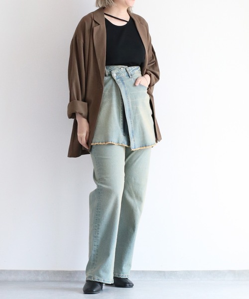 【セール】〈セットアップ対応〉ハイウエスト レギュラーストレートデニムパンツ（デニムパンツ）｜cepo（セポ）