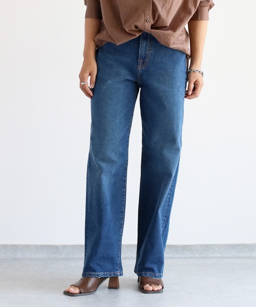 【セール】〈セットアップ対応〉ハイウエスト レギュラーストレートデニムパンツ（デニムパンツ）｜cepo（セポ）