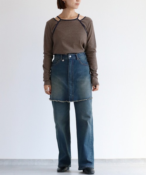 【セール】〈セットアップ対応〉ハイウエスト レギュラーストレートデニムパンツ（デニムパンツ）｜cepo（セポ）