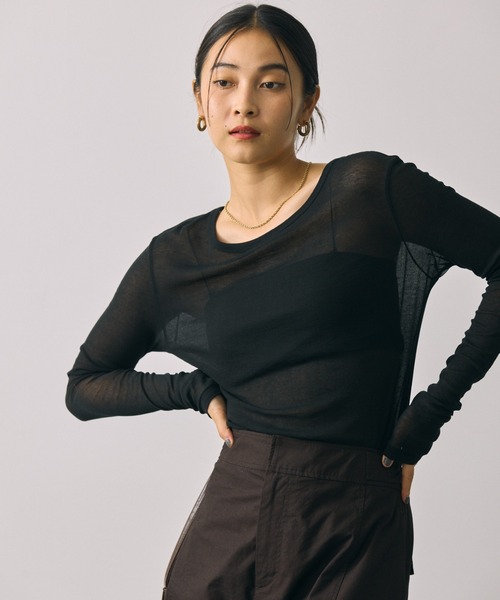 BABYLONE(バビロン)の「シアークルーネックプルオーバー(Tシャツ/カットソー・レディース・ホワイト/ブラック・フリー)」の1枚目の写真