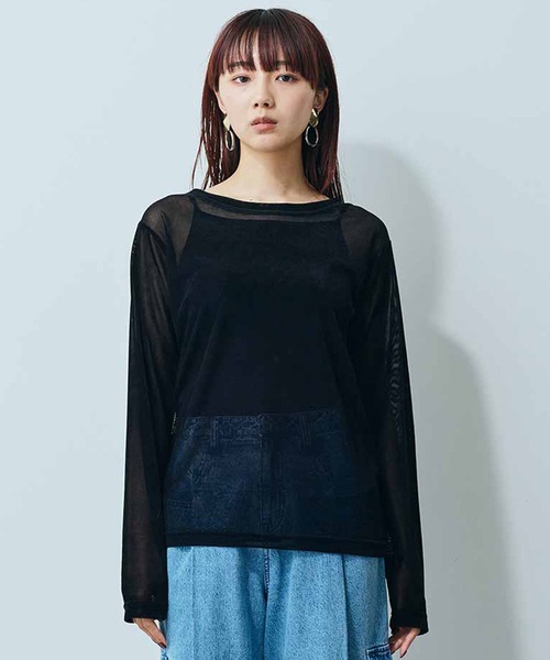 MEDE19F(メデジュウキュウ)の「MEDE19F シアーベロアトップス(Tシャツ/カットソー・レディース・クリーム/キャメル/ブラック・XX-LARGE/MEDIUM/LARGE/X-LARGE)」の2枚目の写真
