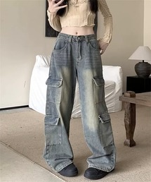 8ポケット ワイドデニムカーゴパンツ