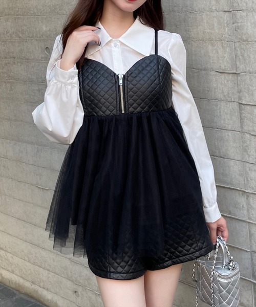 clear（クリア）の「チュールドッキングキルティングビスチェ[セットアップ可能 コーデのワンポイントに]≪2024AW新作≫（ベスト・レディース・グリーン/ブラック/グレイッシュベージュ/アイボリー・F）」の3枚目の写真