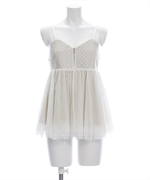 clear（クリア）の「チュールドッキングキルティングビスチェ[セットアップ可能 コーデのワンポイントに]≪2024AW新作≫（ベスト・レディース・グリーン/ブラック/グレイッシュベージュ/アイボリー・F）」の5枚目の写真