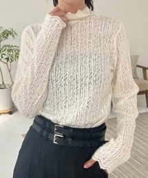 起毛レースハイネックシアートップス