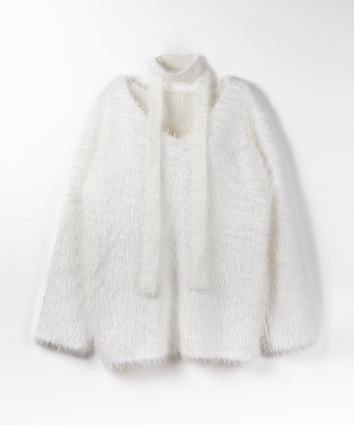 ニット セーター 「 ２color 」チョーカータイ付きルーズシャギーニット ／ choker tie set loose shaggy knit レ セール】【 2color 】チョーカータイ付きルーズシャギーニット