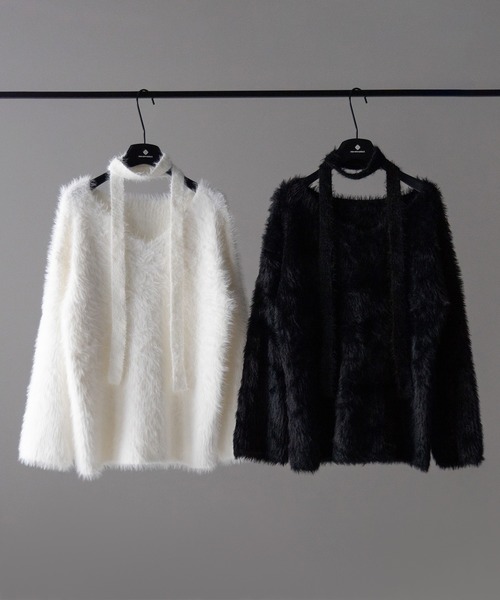 me+em select(ミームセレクト)の「【 2color 】チョーカータイ付きルーズシャギーニット / choker tie set loose shaggy knit(ニット/セーター・レディース・ホワイト/ブラック・FREE)」の4枚目の写真