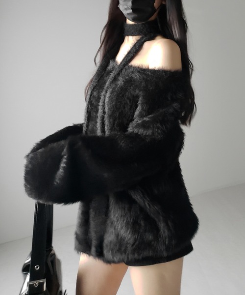 me+em select(ミームセレクト)の「【 2color 】チョーカータイ付きルーズシャギーニット / choker tie set loose shaggy knit(ニット/セーター・レディース・ホワイト/ブラック・FREE)」の7枚目の写真