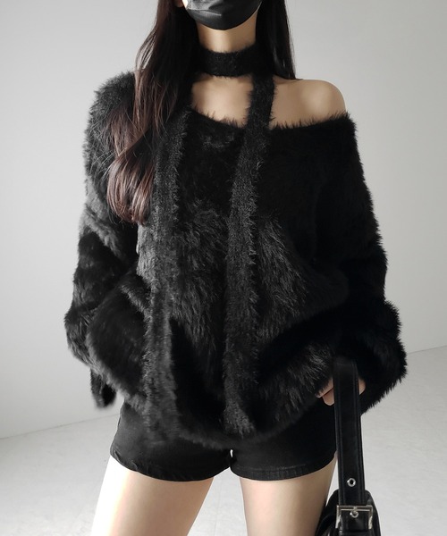 me+em select(ミームセレクト)の「【 2color 】チョーカータイ付きルーズシャギーニット / choker tie set loose shaggy knit(ニット/セーター・レディース・ホワイト/ブラック・FREE)」の11枚目の写真