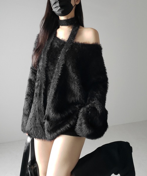 me+em select(ミームセレクト)の「【 2color 】チョーカータイ付きルーズシャギーニット / choker tie set loose shaggy knit(ニット/セーター・レディース・ホワイト/ブラック・FREE)」の12枚目の写真