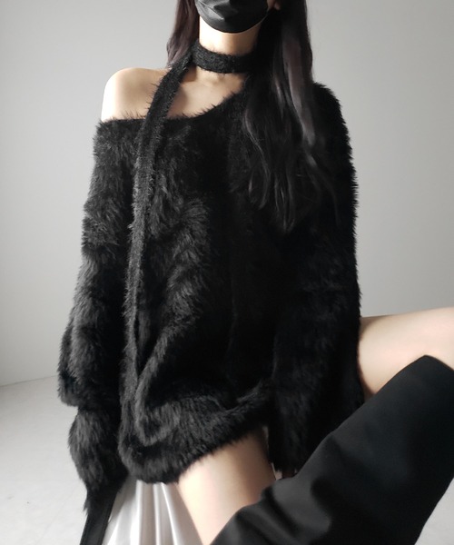me+em select(ミームセレクト)の「【 2color 】チョーカータイ付きルーズシャギーニット / choker tie set loose shaggy knit(ニット/セーター・レディース・ホワイト/ブラック・FREE)」の16枚目の写真