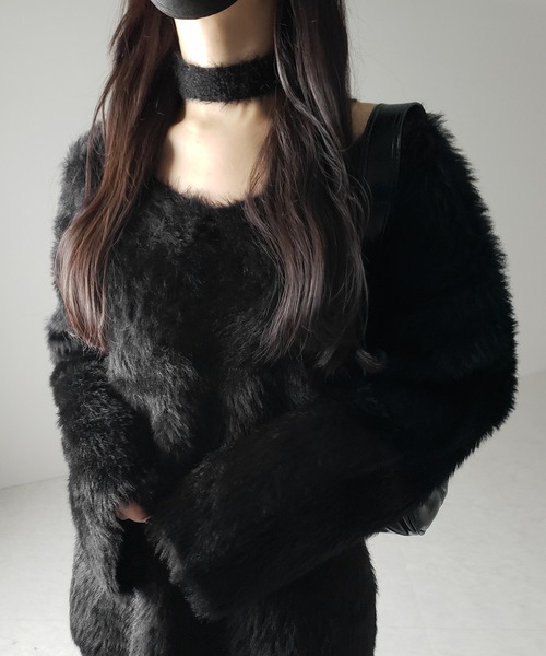 me+em select(ミームセレクト)の「【 2color 】チョーカータイ付きルーズシャギーニット / choker tie set loose shaggy knit(ニット/セーター・レディース・ホワイト/ブラック・FREE)」の18枚目の写真