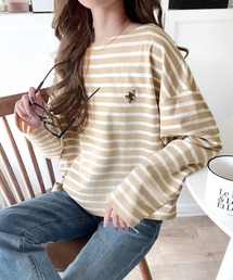 classicalelf | 快適な着心地と洗練されたデザインが魅力。ボートネックオーガニックコットン100％パネルボーダーTシャツ(長袖)(Tシャツ/カットソー)