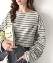 classicalelf | 快適な着心地と洗練されたデザインが魅力。ボートネックオーガニックコットン100％パネルボーダーTシャツ(長袖)(Tシャツ/カットソー)