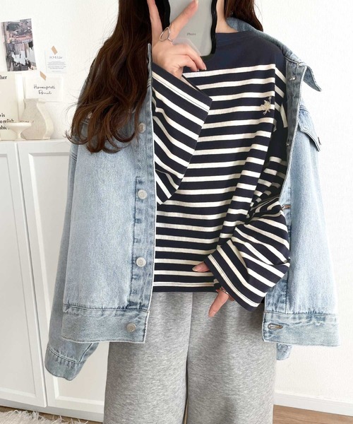 classicalelf(クラシカルエルフ)の「快適な着心地と洗練されたデザインが魅力。ボートネックオーガニックコットン100%パネルボーダーTシャツ(長袖)(Tシャツ/カットソー・レディース・ベージュ系その他/ブルー系その他/ホワイト×ネイビー/ネイビー×ホワイト/ホワイト×ブラック・LARGE/MEDIUM/X-LARGE)」の13枚目の写真