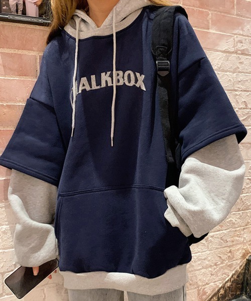 Miniministore(ミニミニストア)の「裏起毛 レイヤード風 パーカーレディース(パーカー・レディース・グレー/ネイビー/ベージュ・FREE)」の1枚目の写真