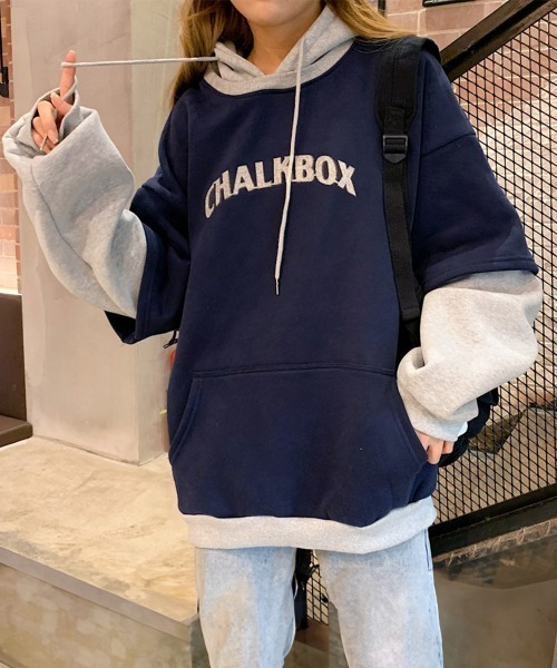 Miniministore(ミニミニストア)の「裏起毛 レイヤード風 パーカーレディース(パーカー・レディース・グレー/ネイビー/ベージュ・FREE)」の4枚目の写真