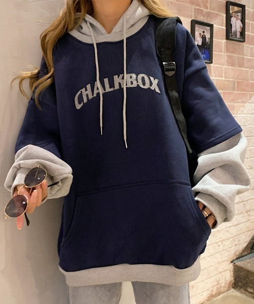 Miniministore(ミニミニストア)の「裏起毛 レイヤード風 パーカーレディース(パーカー・レディース・グレー/ネイビー/ベージュ・FREE)」の6枚目の写真