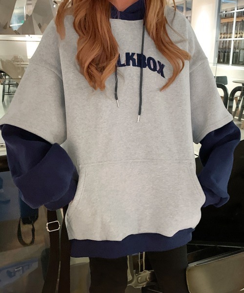 Miniministore(ミニミニストア)の「裏起毛 レイヤード風 パーカーレディース(パーカー・レディース・グレー/ネイビー/ベージュ・FREE)」の12枚目の写真