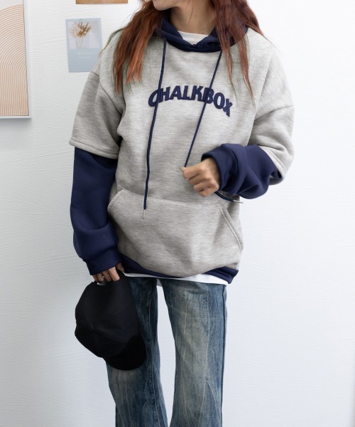 Miniministore(ミニミニストア)の「裏起毛 レイヤード風 パーカーレディース(パーカー・レディース・グレー/ネイビー/ベージュ・FREE)」の13枚目の写真