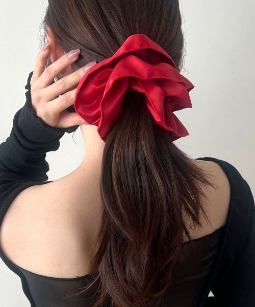 ハンドメイドシュシュM-4053♡花柄×ブラウンモカジョーゼット♡ ハンドメイドシュシュM-4053♡花柄×ブラウンモカジョーゼット