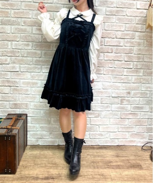 axesfemme POETIQUE ベロア ジャンスカ ワンピース ワイン レーズベロアワンピース | axes femme online shop